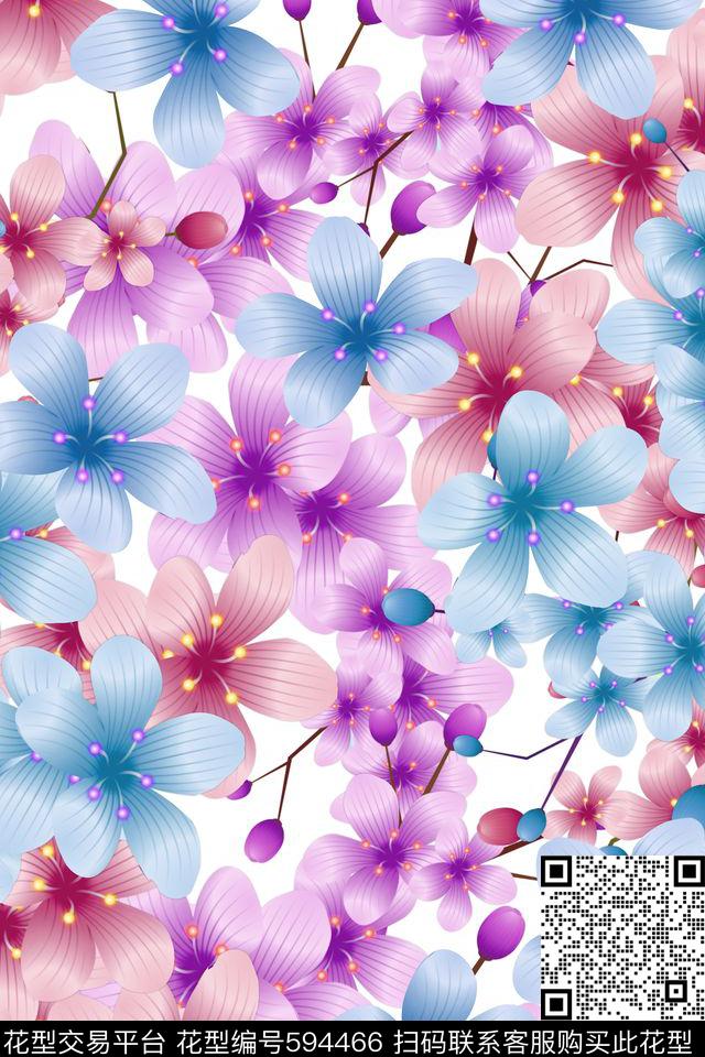 小碎花大花兰花数码印花华亿平台下载（图片编号: 594466） - 瓦栏（Walan）