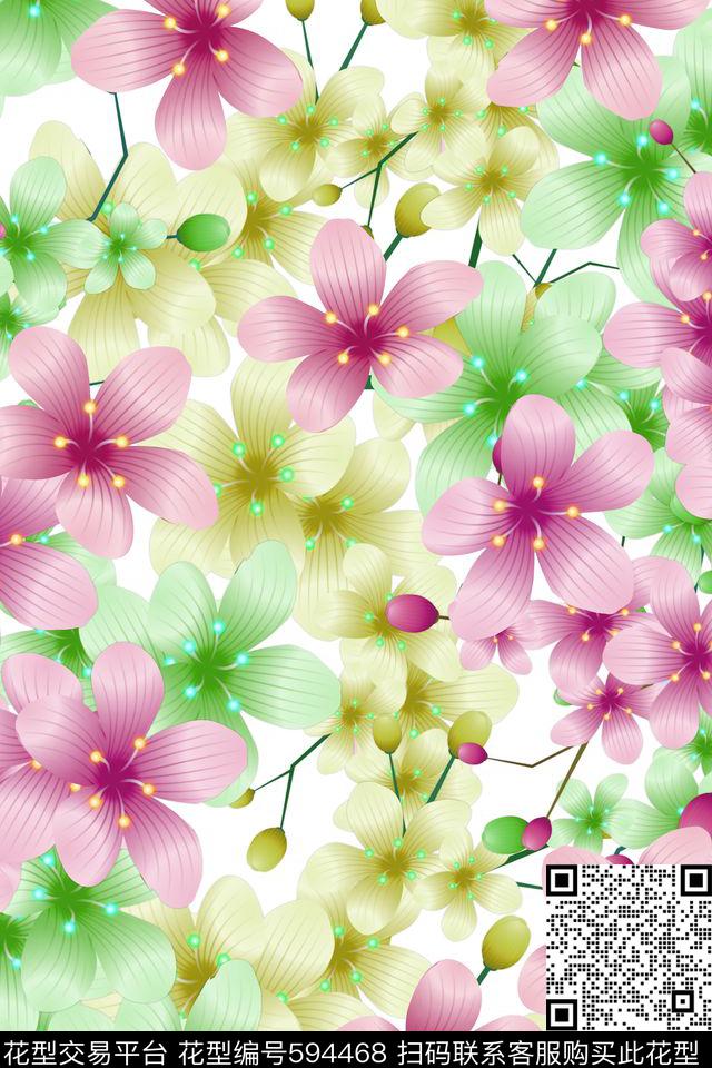 小碎花大花兰花数码印花华亿平台下载（图片编号: 594468） - 瓦栏（Walan）