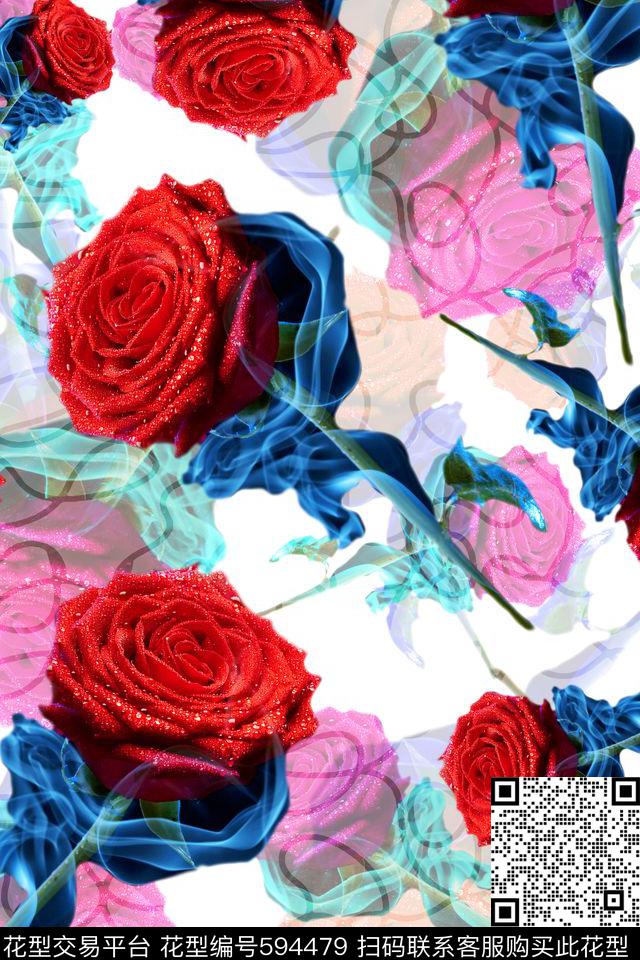 花朵花卉玫瑰数码印花华亿平台下载（图片编号: 594479） - 瓦栏（Walan）