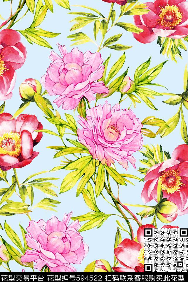 欧美花形最新流行欧美彩色抽象花水彩花卉数码印花华亿平台下载（图片编号: 594522） - 瓦栏（Walan）