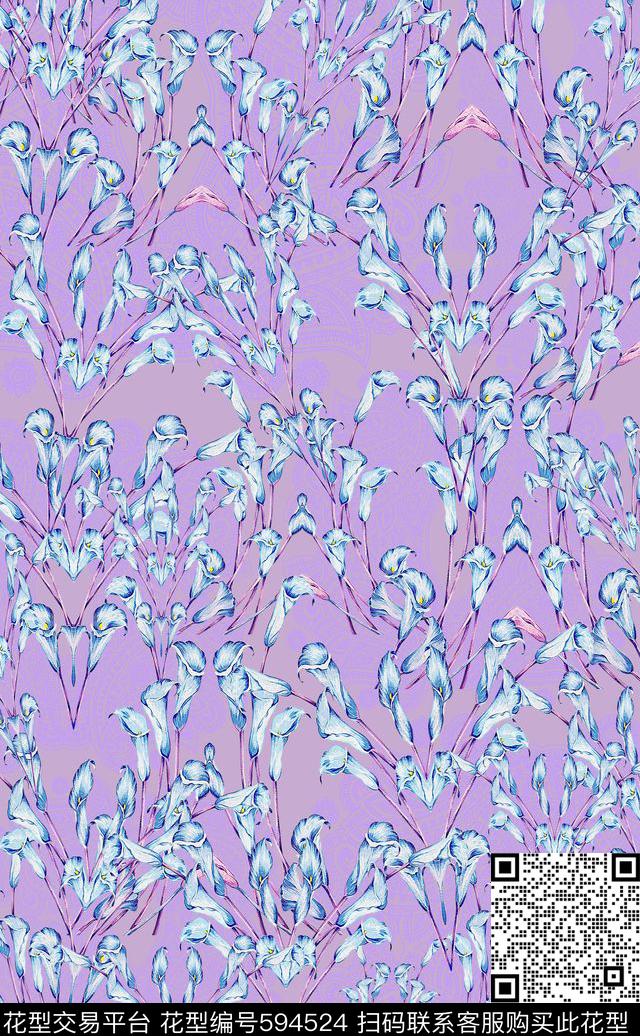 花卉花丛风格化花卉百合数码印花华亿平台下载（图片编号: 594524） - 瓦栏（Walan）
