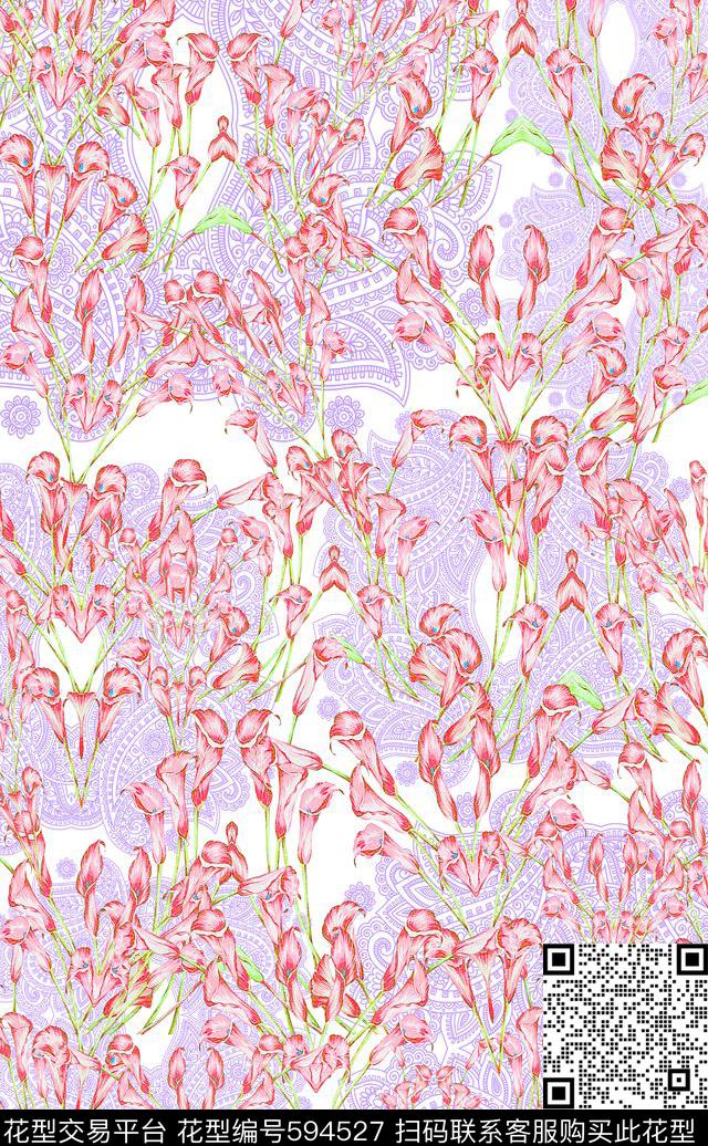 花卉花丛风格化花卉百合数码印花华亿平台下载（图片编号: 594527） - 瓦栏（Walan）