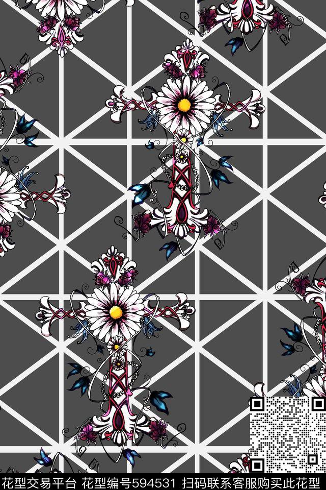 时尚潮流几何格子克罗心十字架数码印花华亿平台下载（图片编号: 594531） - 瓦栏（Walan）