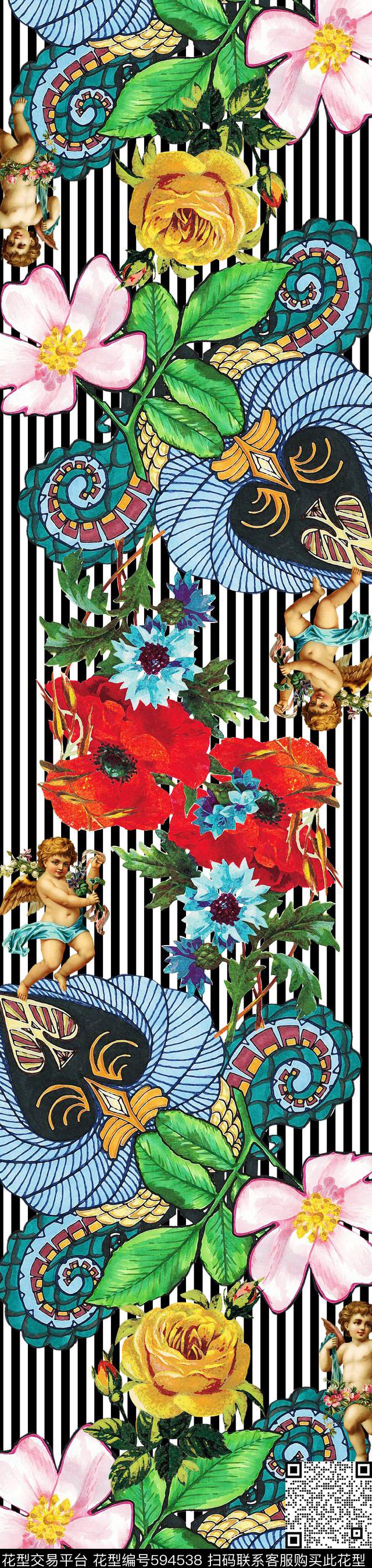 花朵花卉复古数码印花华亿平台下载（图片编号: 594538） - 瓦栏（Walan）