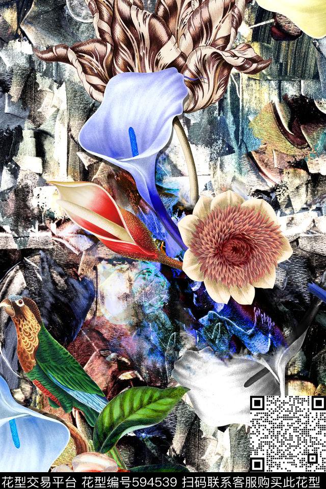 油画肌理抽象数码印花华亿平台下载（图片编号: 594539） - 瓦栏（Walan）