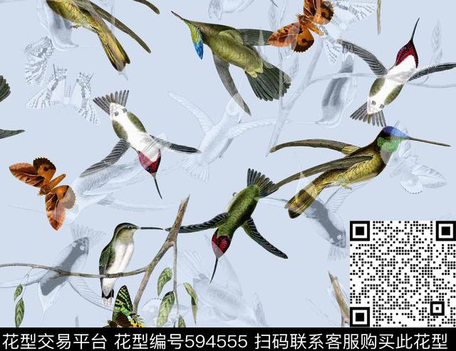 男装T恤鸟手绘数码印花华亿平台下载（图片编号: 594555） - 瓦栏（Walan）