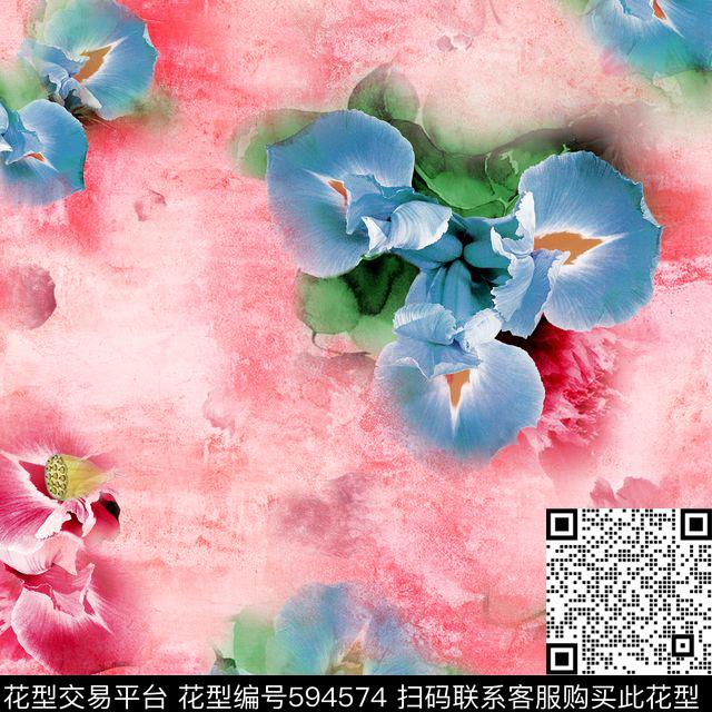 水彩素雅花卉数码印花华亿平台下载（图片编号: 594574） - 瓦栏（Walan）