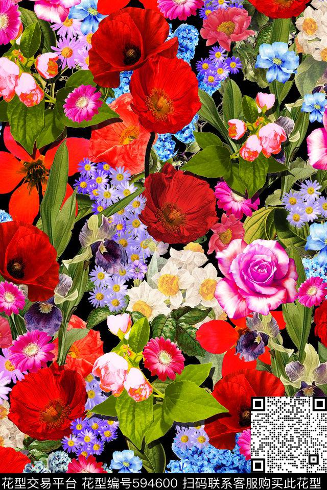油画花卉罂粟花小碎花数码印花华亿平台下载（图片编号: 594600） - 瓦栏（Walan）