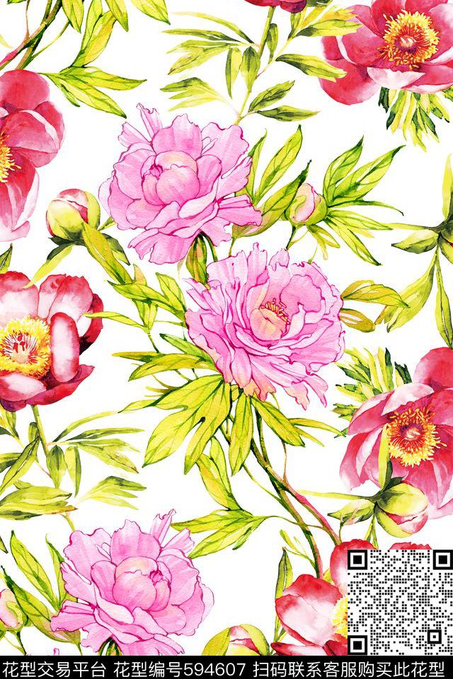 欧美花形最新流行欧美彩色抽象花水彩花卉数码印花华亿平台下载（图片编号: 594607） - 瓦栏（Walan）