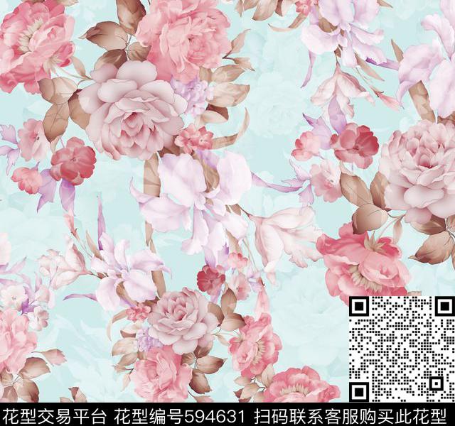 花卉手绘花清新风格数码印花华亿平台下载（图片编号: 594631） - 瓦栏（Walan）
