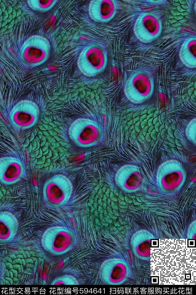 动物纹孔雀羽毛女装数码印花华亿平台下载（图片编号: 594641） - 瓦栏（Walan）