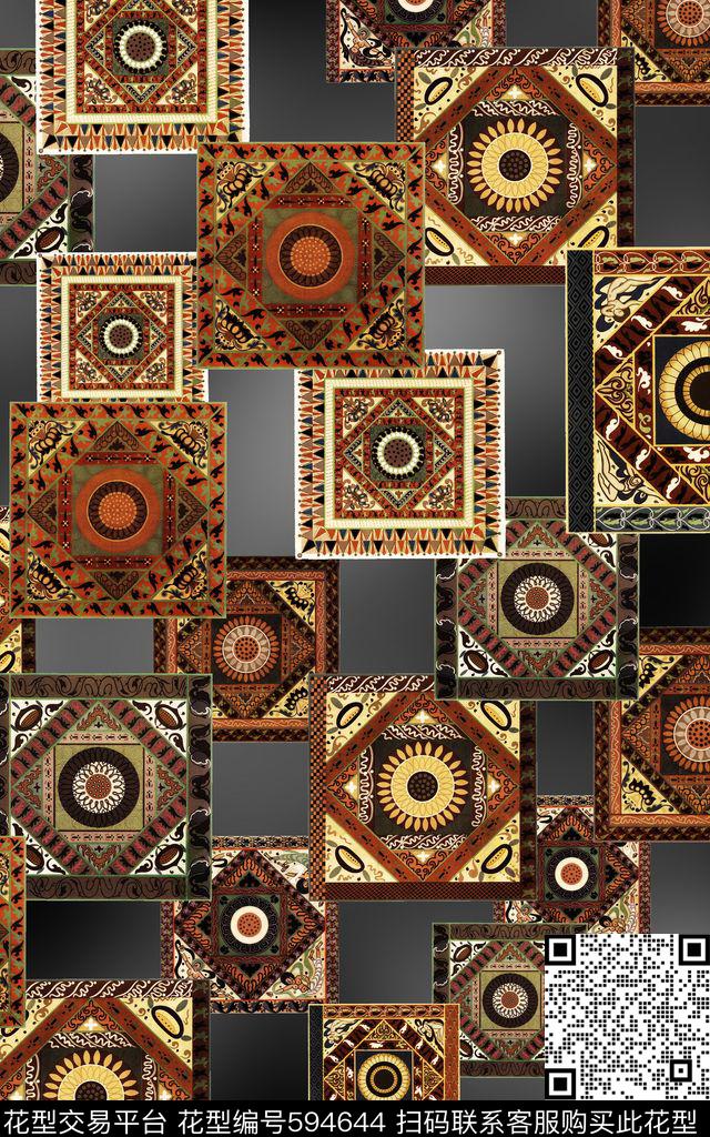 正方形几何数码印花华亿平台下载（图片编号: 594644） - 瓦栏（Walan）