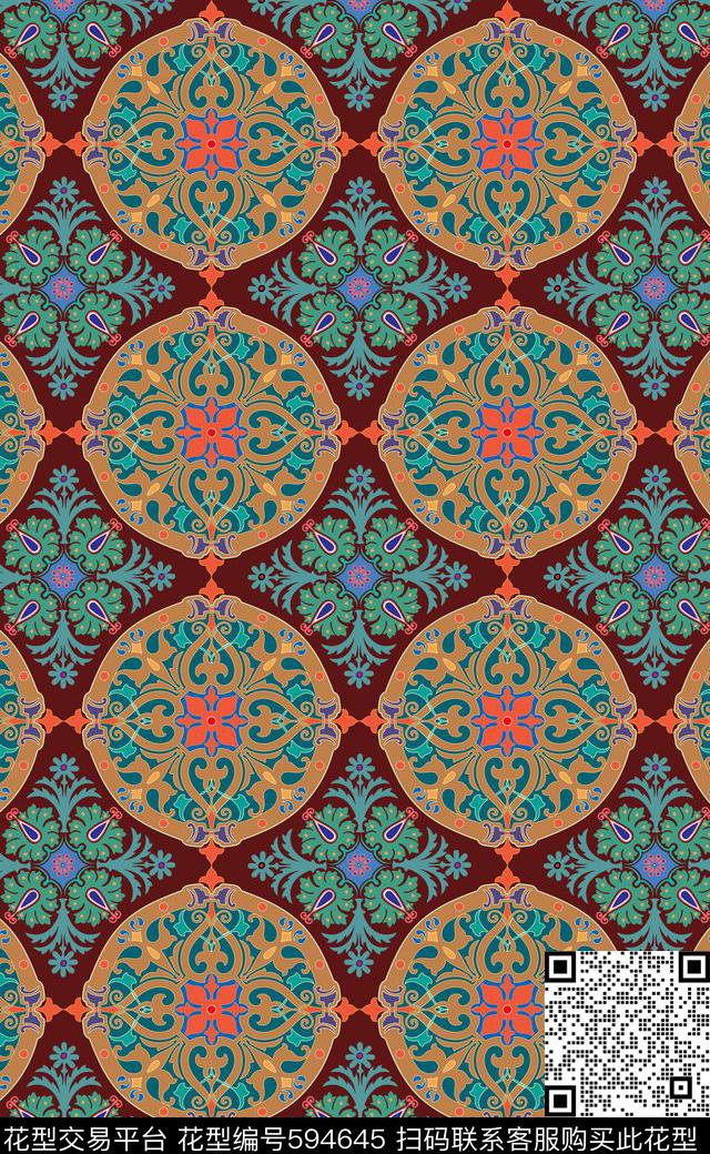 民族风东欧民族纹饰传统印花华亿平台下载（图片编号: 594645） - 瓦栏（Walan）