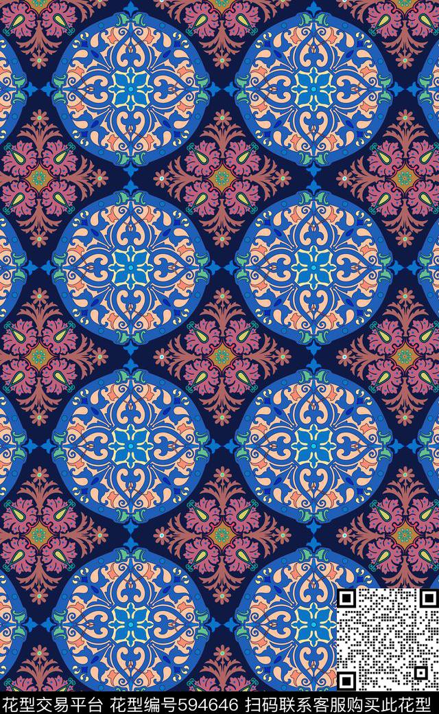 民族风东欧民族纹饰传统印花华亿平台下载（图片编号: 594646） - 瓦栏（Walan）