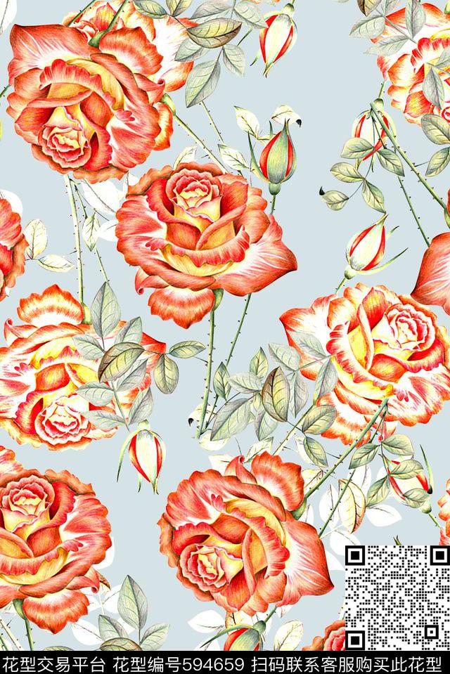 时尚花卉艳丽花卉抽象数码印花华亿平台下载（图片编号: 594659） - 瓦栏（Walan）