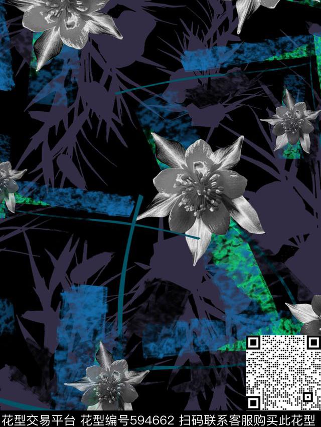 肌理底纹大花花卉数码印花华亿平台下载（图片编号: 594662） - 瓦栏（Walan）