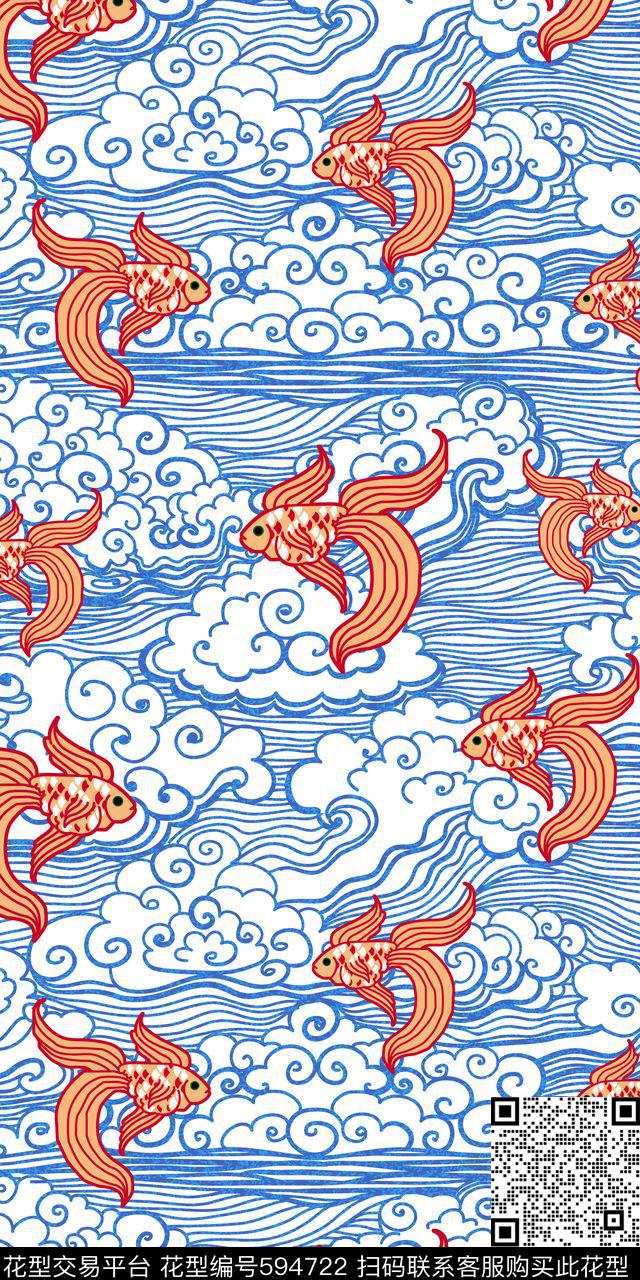 中国风云鱼传统印花华亿平台下载（图片编号: 594722） - 瓦栏（Walan）