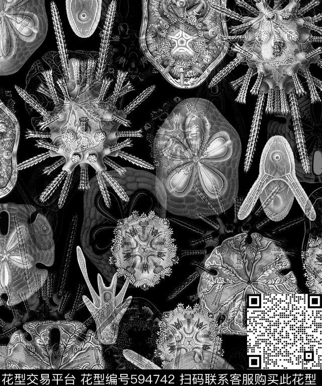 抽象男装细胞元素复古手绘数码印花华亿平台下载（图片编号: 594742） - 瓦栏（Walan）