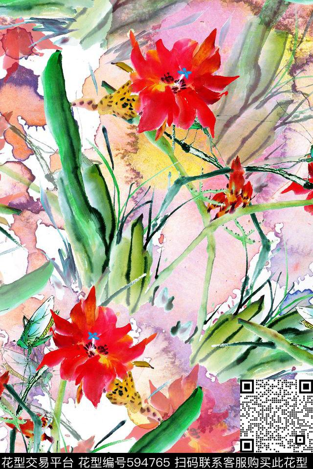 水墨花卉兰花数码印花华亿平台下载（图片编号: 594765） - 瓦栏（Walan）