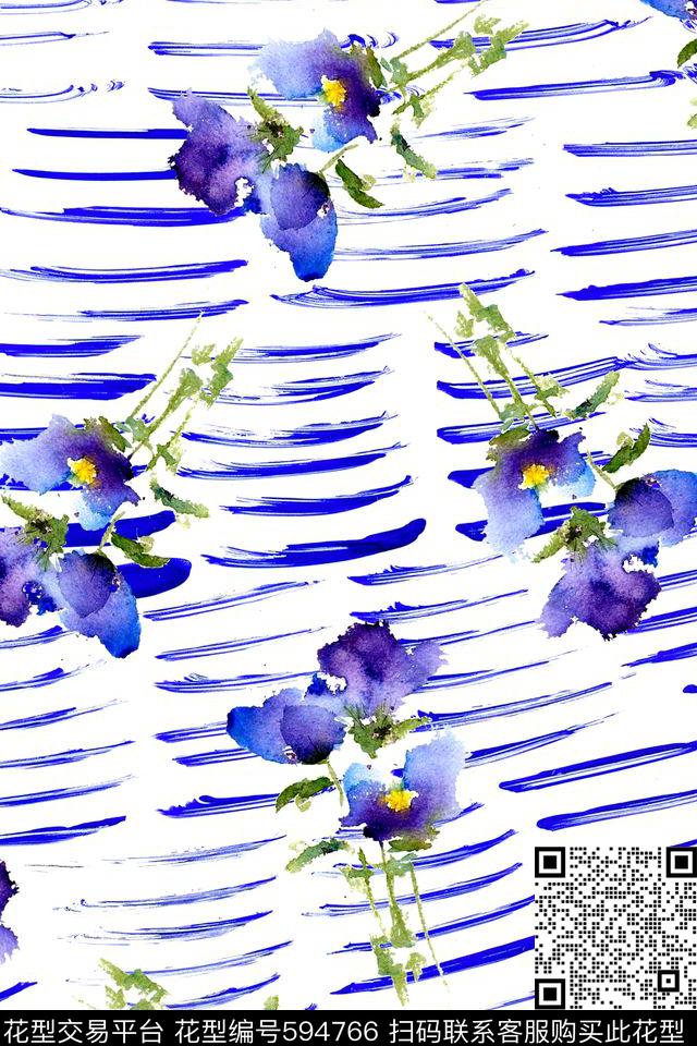 笔刷花卉家纺数码印花华亿平台下载（图片编号: 594766） - 瓦栏（Walan）