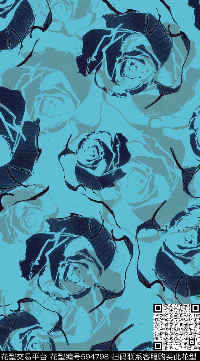 大花卉玫瑰花花朵传统印花华亿平台下载（图片编号: 594798） - 瓦栏（Walan）