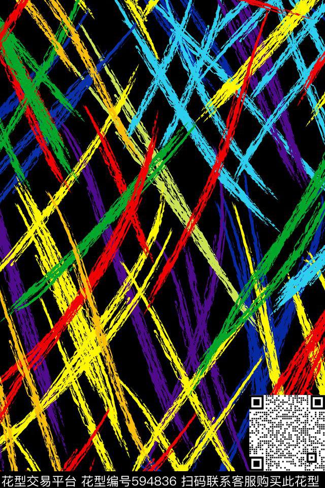 手绘线条手绘花抽象花传统印花华亿平台下载（图片编号: 594836） - 瓦栏（Walan）