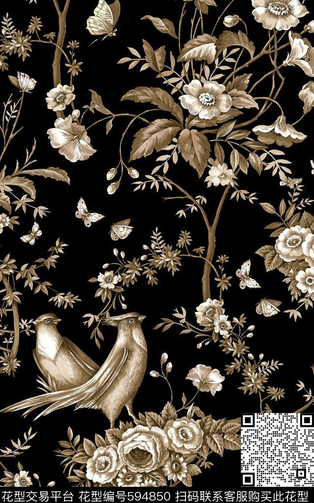 中国风花朵花卉传统印花华亿平台下载（图片编号: 594850） - 瓦栏（Walan）