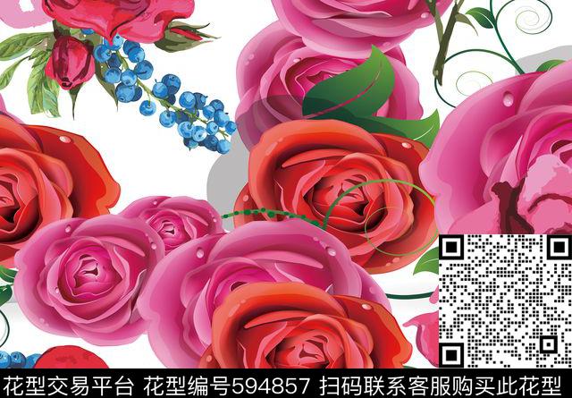 玫瑰花卉花朵数码印花华亿平台下载（图片编号: 594857） - 瓦栏（Walan）