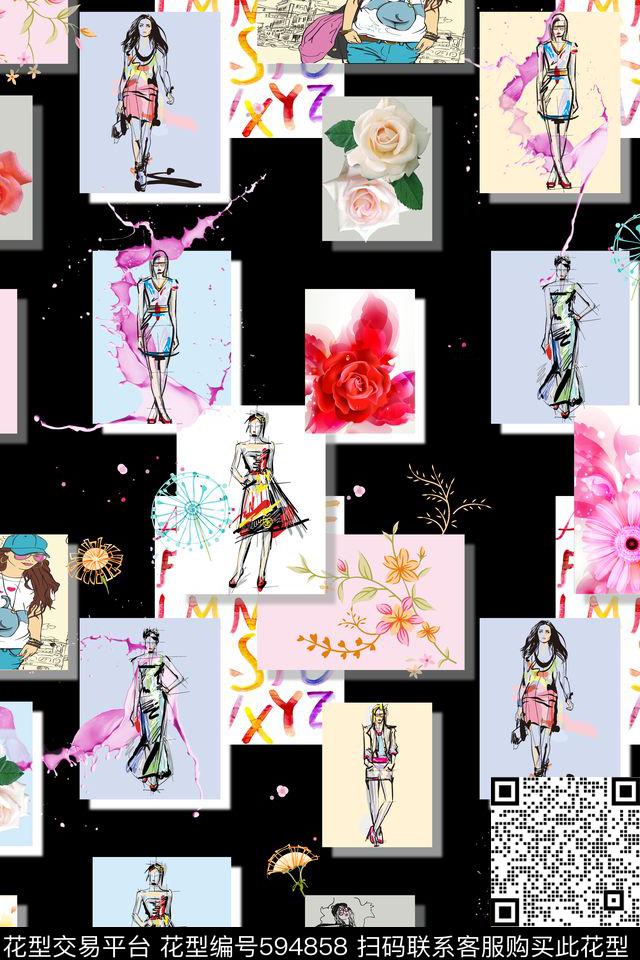 时尚美女花卉照片数码印花华亿平台下载（图片编号: 594858） - 瓦栏（Walan）
