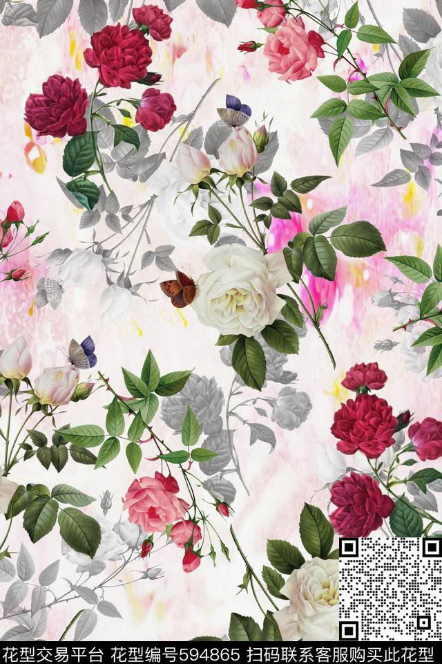家纺服装玫瑰数码印花华亿平台下载（图片编号: 594865） - 瓦栏（Walan）