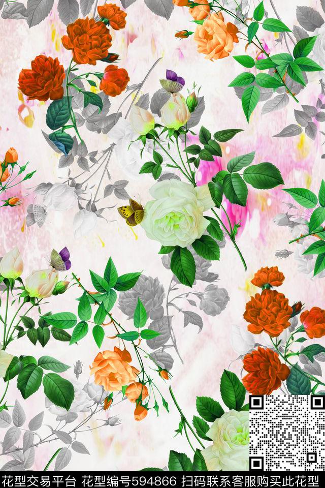 家纺服装玫瑰数码印花华亿平台下载（图片编号: 594866） - 瓦栏（Walan）