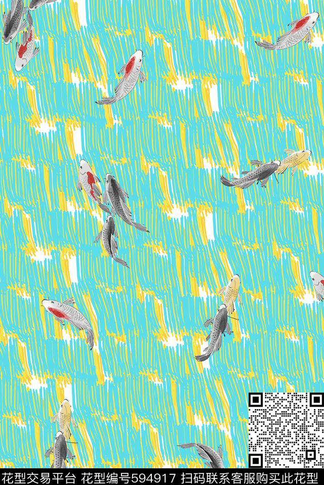 中国风♥红桃A〖中国风韵〗鱼数码印花华亿平台下载（图片编号: 594917） - 瓦栏（Walan）