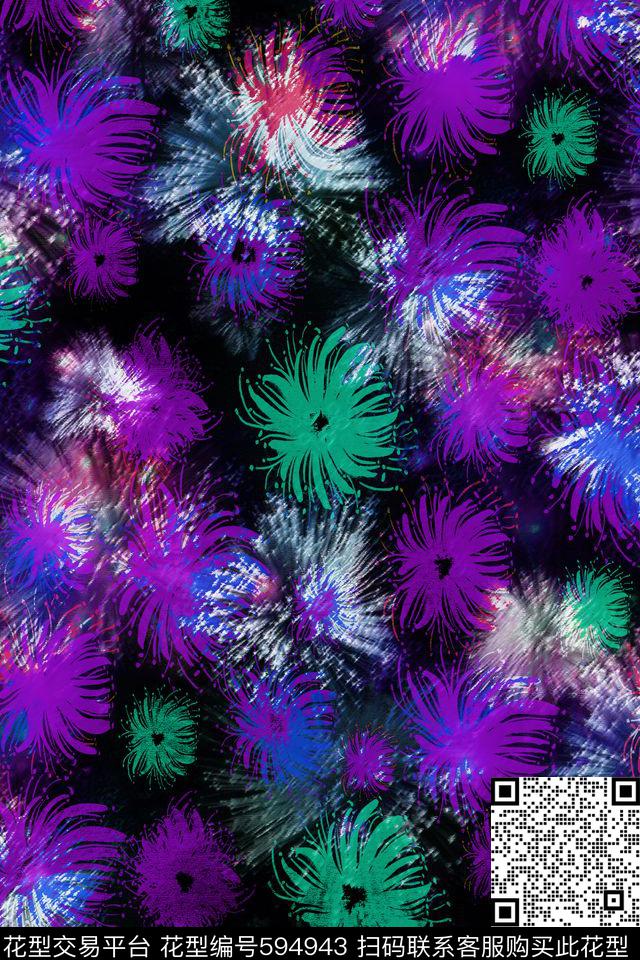 花朵花卉抽象烟花数码印花华亿平台下载（图片编号: 594943） - 瓦栏（Walan）