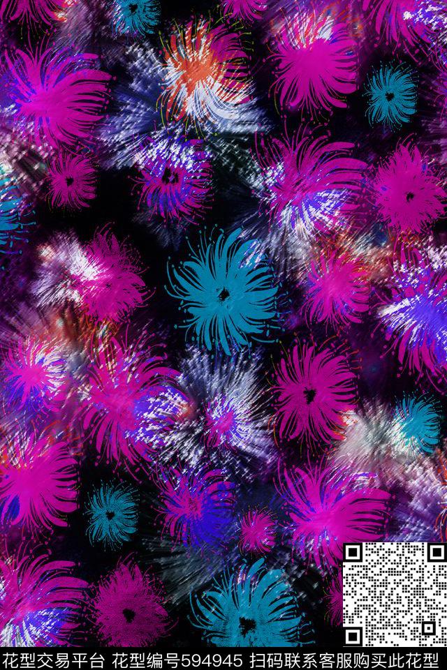 花朵花卉抽象烟花数码印花华亿平台下载（图片编号: 594945） - 瓦栏（Walan）
