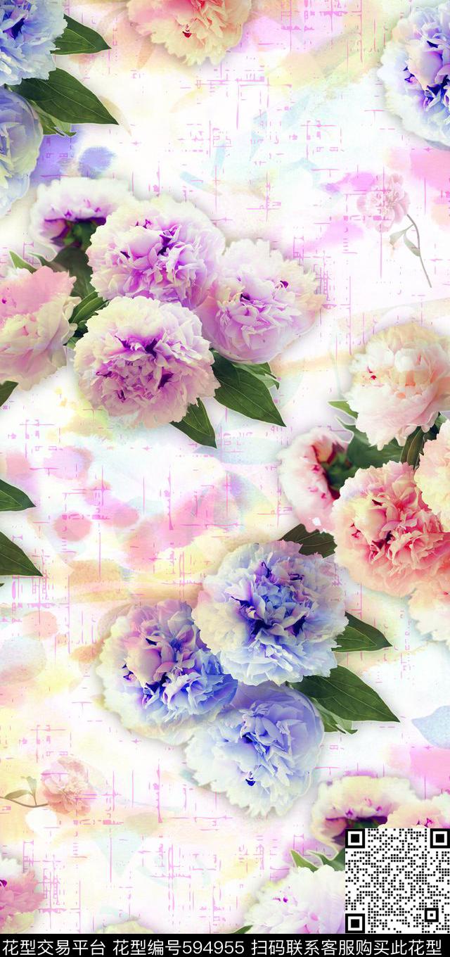 流行时尚牡丹花朵数码印花华亿平台下载（图片编号: 594955） - 瓦栏（Walan）