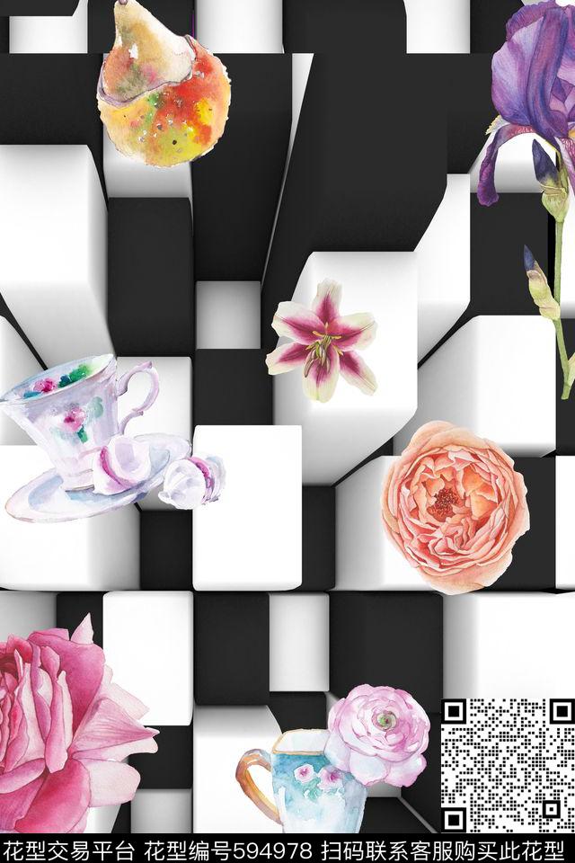 乱花百合玉兰花数码印花华亿平台下载（图片编号: 594978） - 瓦栏（Walan）