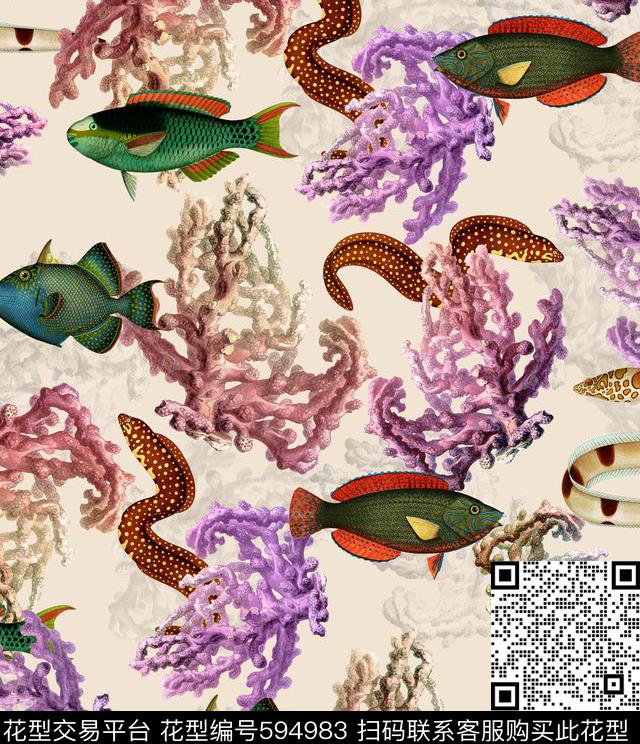 复古女装华亿平台海洋元素数码印花华亿平台下载（图片编号: 594983） - 瓦栏（Walan）