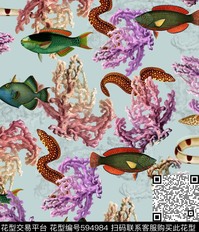 复古女装华亿平台海洋元素数码印花华亿平台下载（图片编号: 594984） - 瓦栏（Walan）