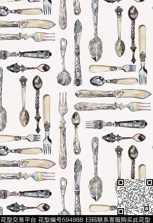 餐具复古趣味数码印花华亿平台下载（图片编号: 594988） - 瓦栏（Walan）