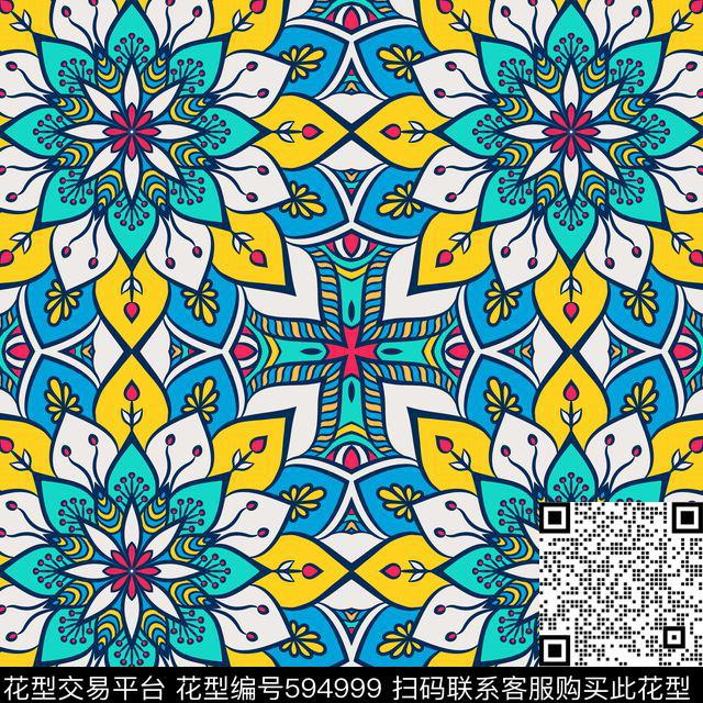 花朵不规则几何菱形数码印花华亿平台下载（图片编号: 594999） - 瓦栏（Walan）