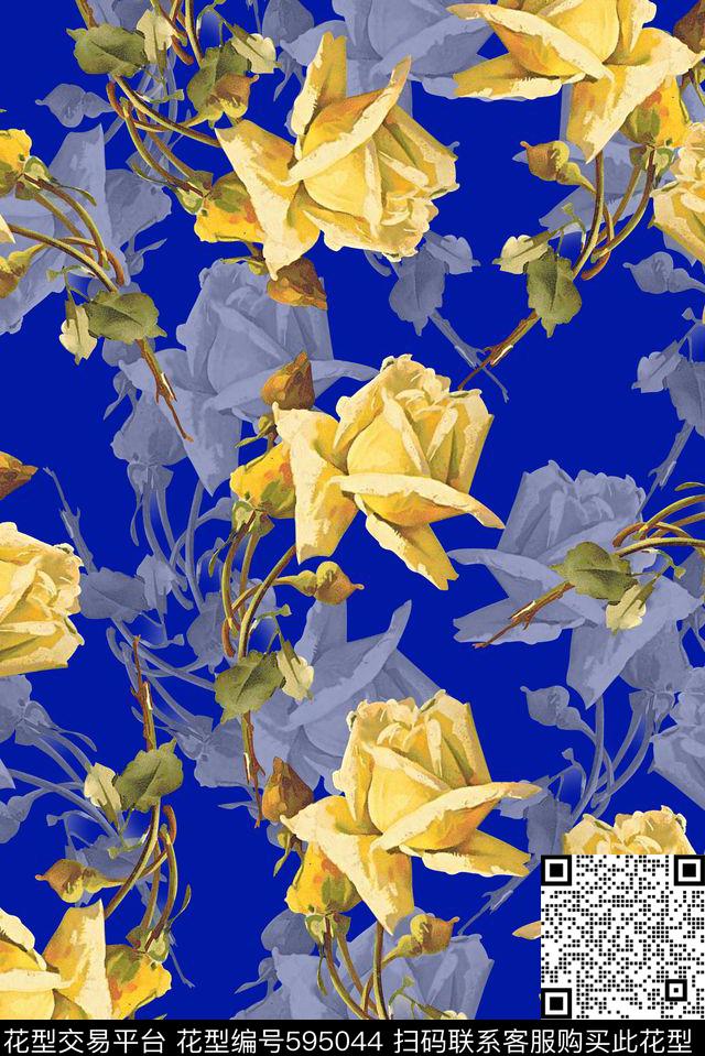 黄蔷薇抽象阴影裙子印花数码印花华亿平台下载（图片编号: 595044） - 瓦栏（Walan）
