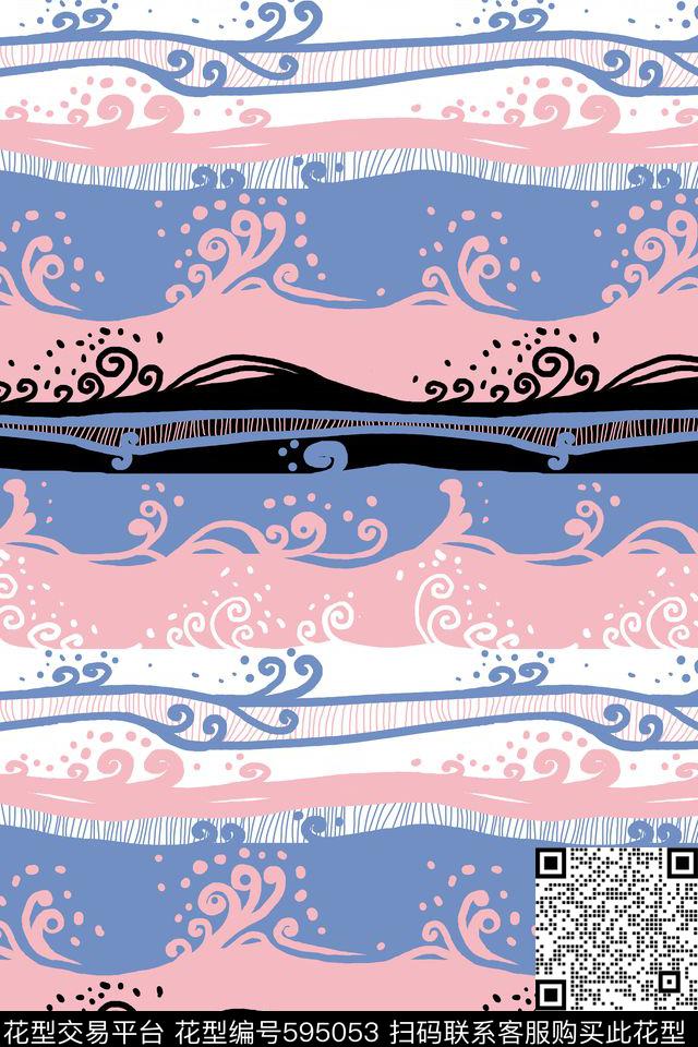 时尚自然波浪条纹传统印花华亿平台下载（图片编号: 595053） - 瓦栏（Walan）