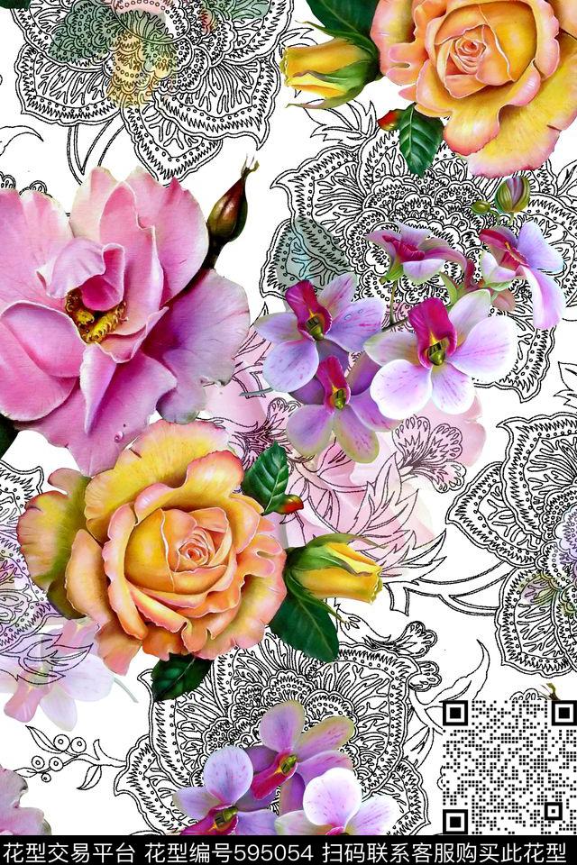 油画花卉家纺数码印花华亿平台下载（图片编号: 595054） - 瓦栏（Walan）
