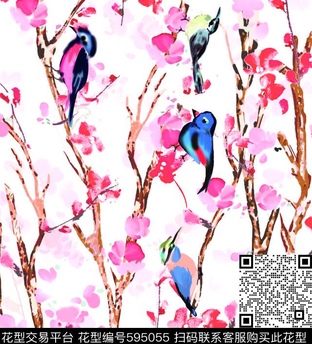 原创抽象花手绘花卉动物数码印花华亿平台下载（图片编号: 595055） - 瓦栏（Walan）
