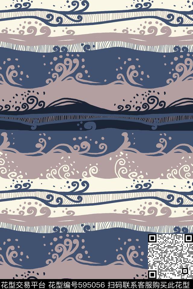 时尚自然波浪条纹传统印花华亿平台下载（图片编号: 595056） - 瓦栏（Walan）