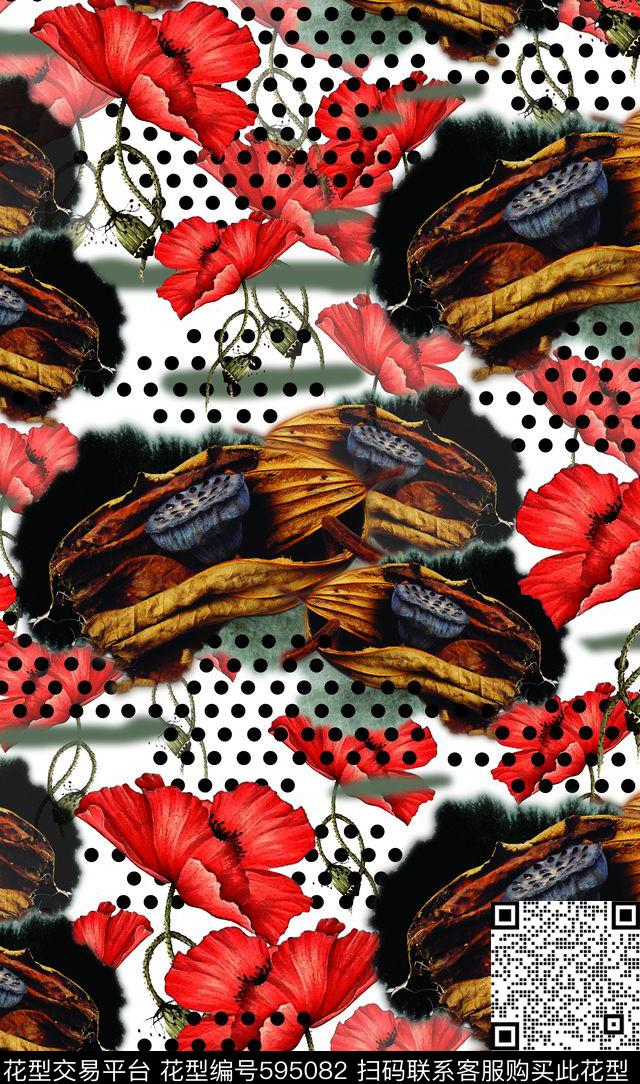 荷花枯荷莲花数码印花华亿平台下载（图片编号: 595082） - 瓦栏（Walan）