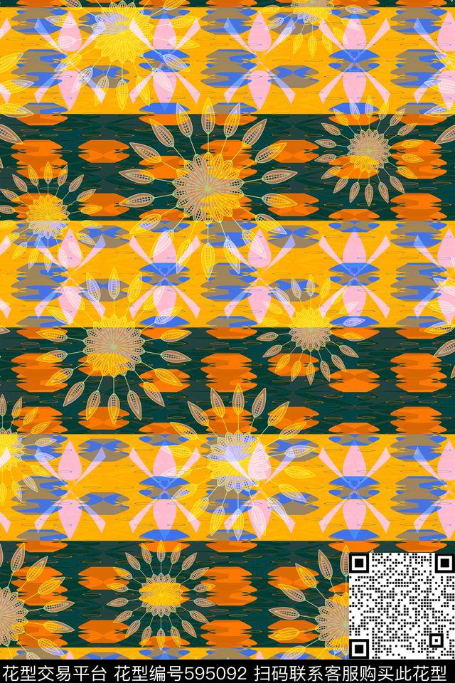 花卉组合花纹女裙传统印花华亿平台下载（图片编号: 595092） - 瓦栏（Walan）