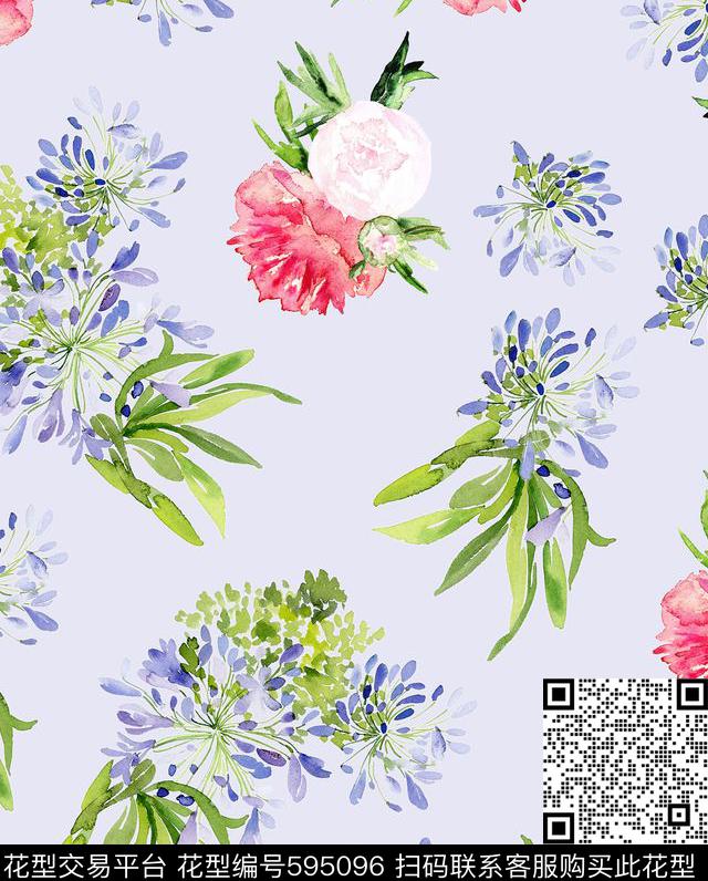 花朵花卉水彩数码印花华亿平台下载（图片编号: 595096） - 瓦栏（Walan）