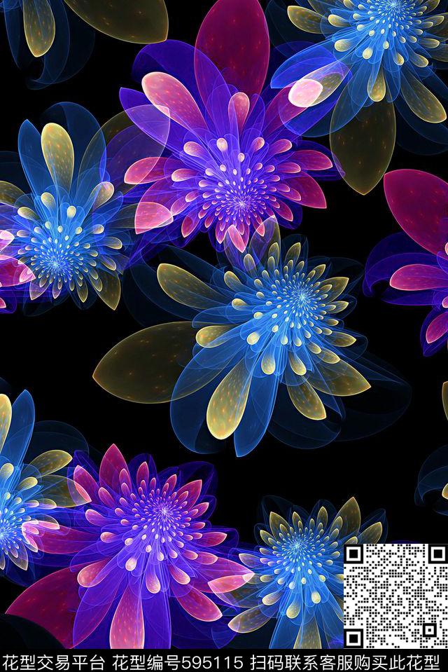 分形绚彩荷花数码印花华亿平台下载（图片编号: 595115） - 瓦栏（Walan）