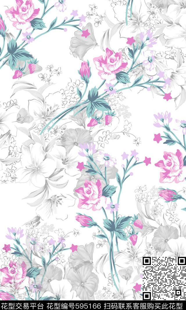 花卉组合水彩色彩水彩风格传统印花华亿平台下载（图片编号: 595166） - 瓦栏（Walan）
